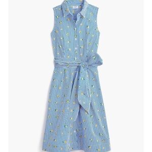 J. Crew Factory Tie-waist Shirtdress in Blue Striped Yellow Lemon, Size 6 NWOT